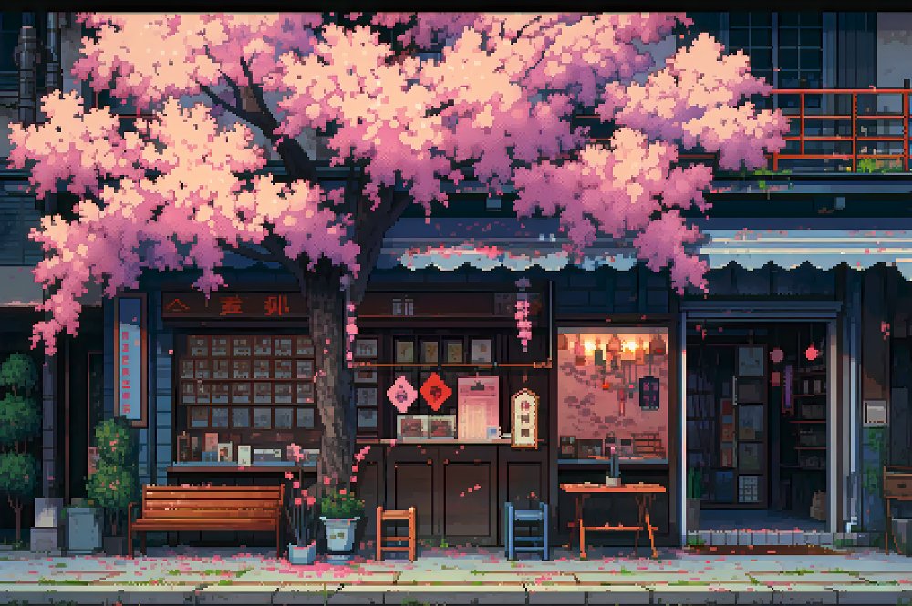 Store front with Cherry Blossom Tree